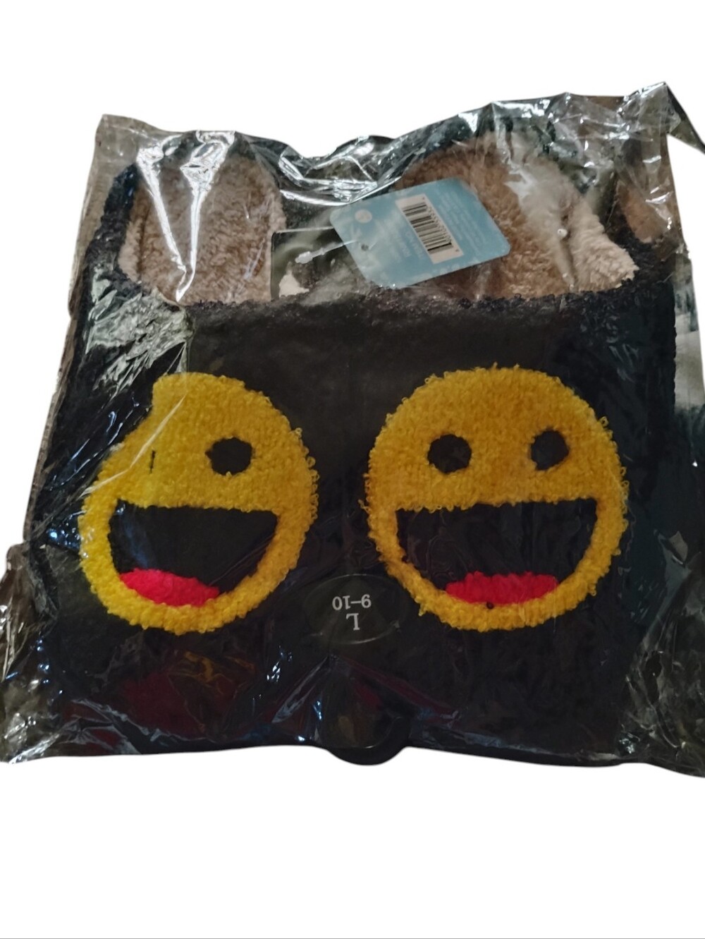 Black Emoji Slippers with Yellow Smiley Faces